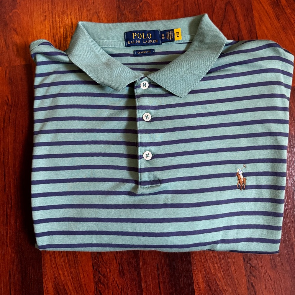 Polo by Ralph Lauren Men's Green and Blue Striped Shirt Sz XL
